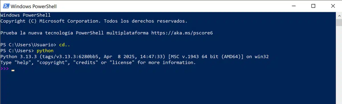 Comprobación de la versión de Python instalada en PowerShell